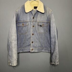 Vtg 70s Denim Sherpa Trucker Jacket Coat Mens 40R M Roebucks Western Cowboy